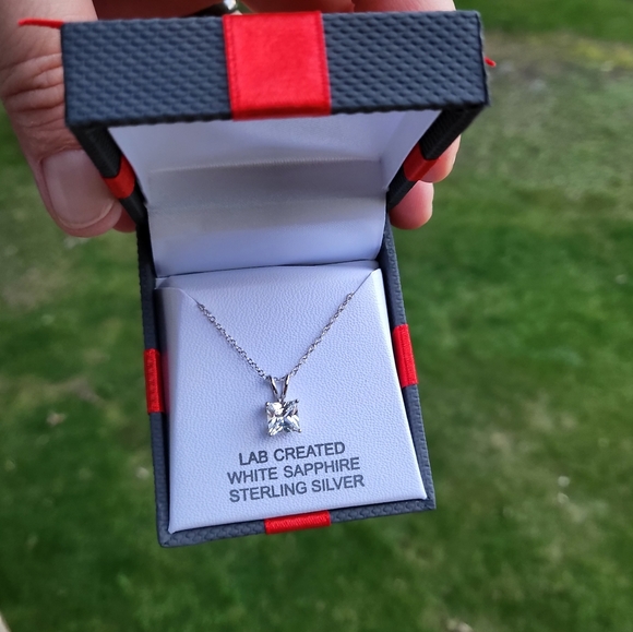 White Sapphire Princess Cut Necklace in Sterling Silver - Picture 4 of 5